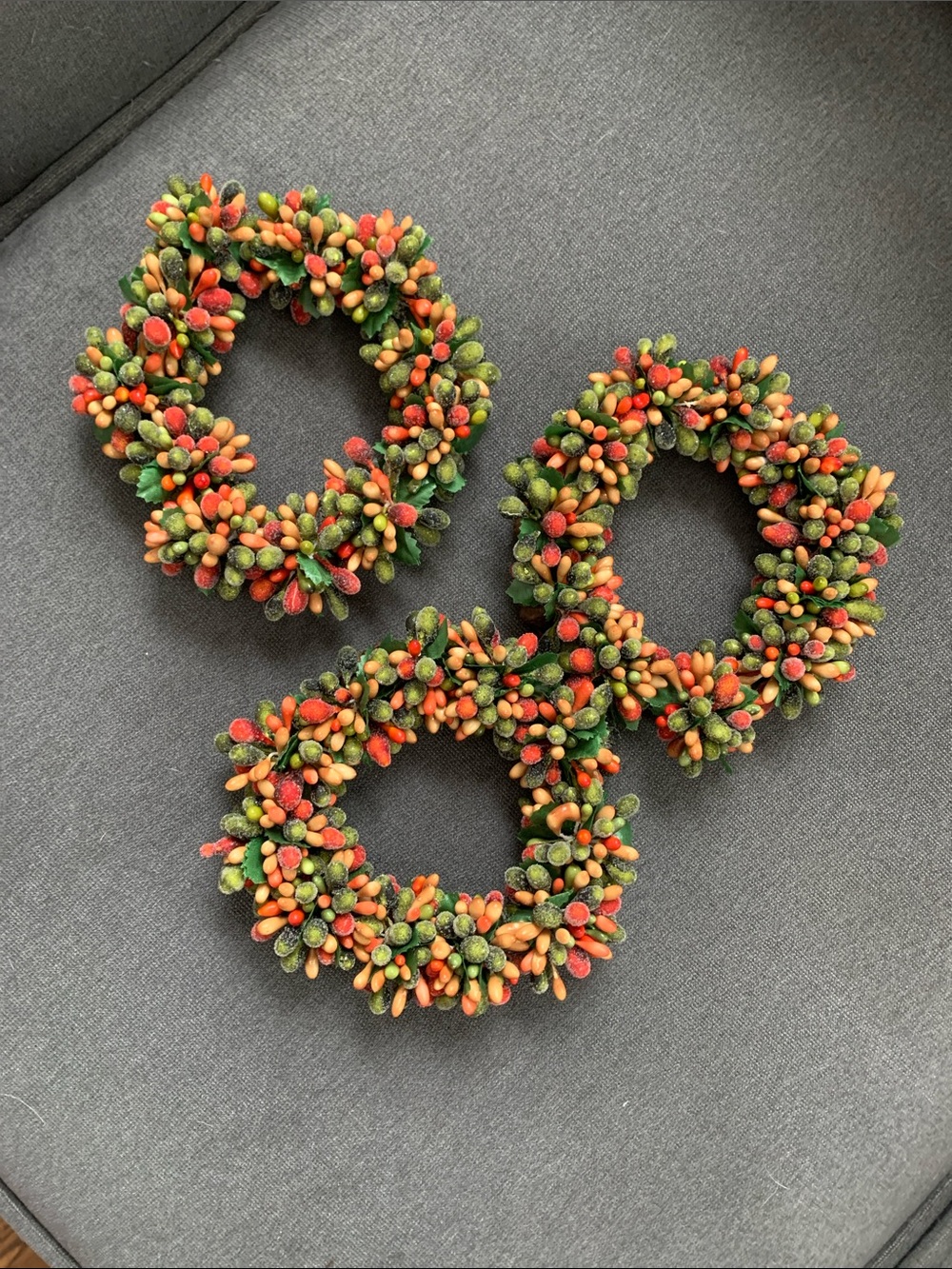 Set of 3 Decorative Berry Mini Wreaths - Green & Orange